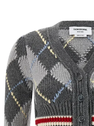 Thom Browne Cardigan Argyle Sweaters And Cardigans Gray In Gray