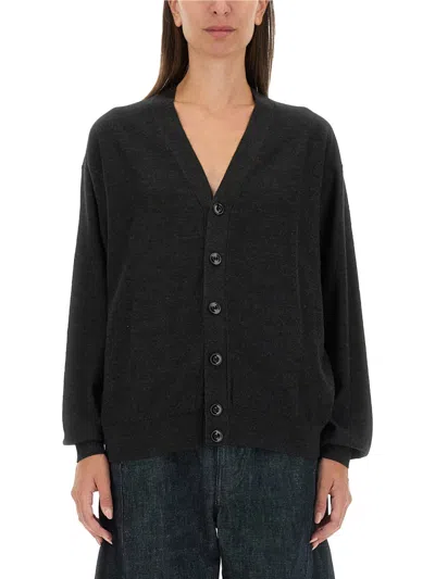 Lemaire Relaxed Twisted Wool Blend Cardigan In Black