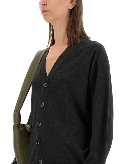 Lemaire Relaxed Twisted Wool Blend Cardigan In Black