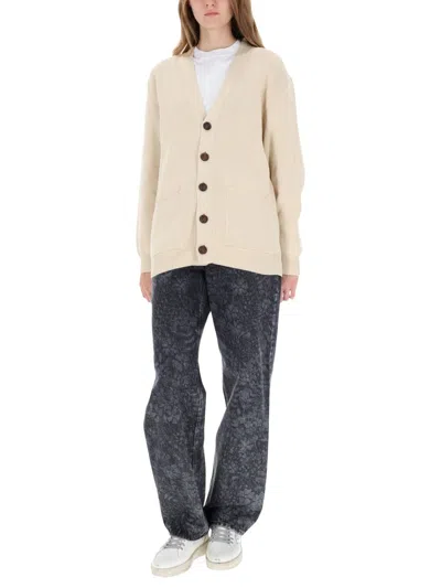 Golden Goose Cardigan With Logo In Neutral