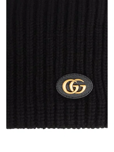 Gucci Cashmere And Wool Scarf With Gg Tag In Black