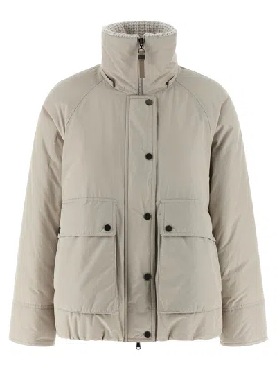 Brunello Cucinelli Cashmere Neck Down Jacket Puffer Jackets Beige In Gray