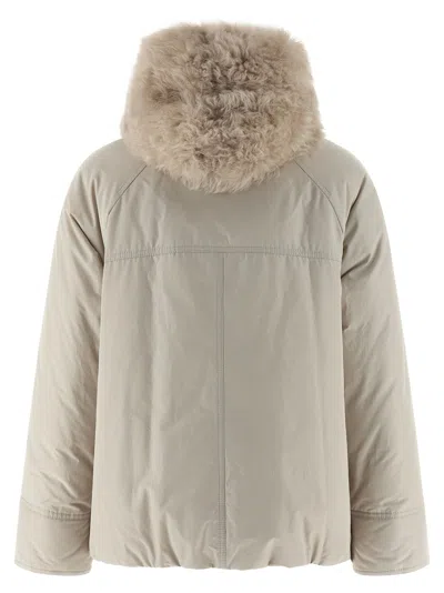 Brunello Cucinelli Cashmere Neck Down Jacket Puffer Jackets Beige In Gray