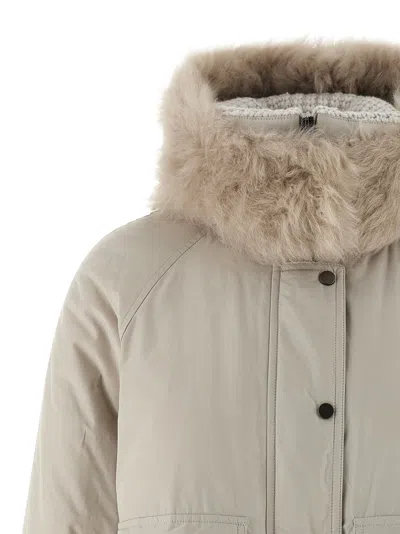 Brunello Cucinelli Cashmere Neck Down Jacket Puffer Jackets Beige In Gray