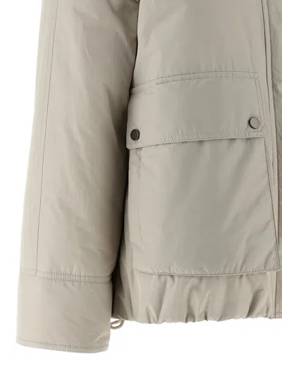 Brunello Cucinelli Cashmere Neck Down Jacket Puffer Jackets Beige In Gray