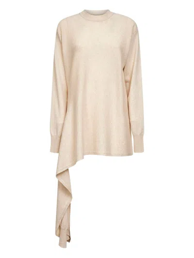Uma Wang Asymmetric Hem Cashmere Sweater With Long Sleeves In Neutral