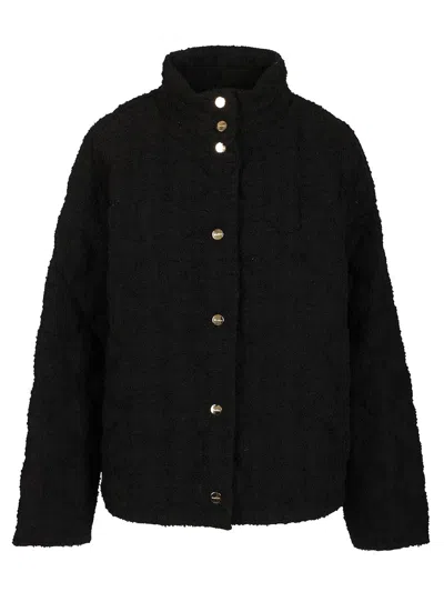 Max Mara Cerchio Cotton Wool Blend Boucle' Puffer Jacket Coats Black In Black