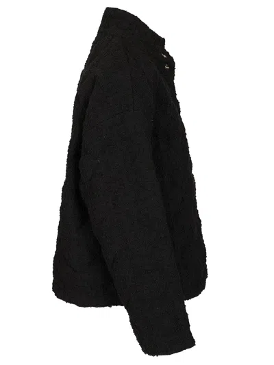 Max Mara Cerchio Cotton Wool Blend Boucle' Puffer Jacket Coats Black In Black