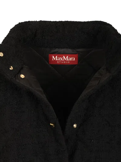 Max Mara Cerchio Cotton Wool Blend Boucle' Puffer Jacket Coats Black In Black