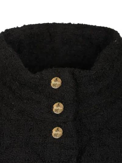 Max Mara Cerchio Cotton Wool Blend Boucle' Puffer Jacket Coats Black In Black