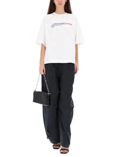 Alexander Wang Wide-leg Trousers With Elastic Waistband And Subtle Branding In Blue