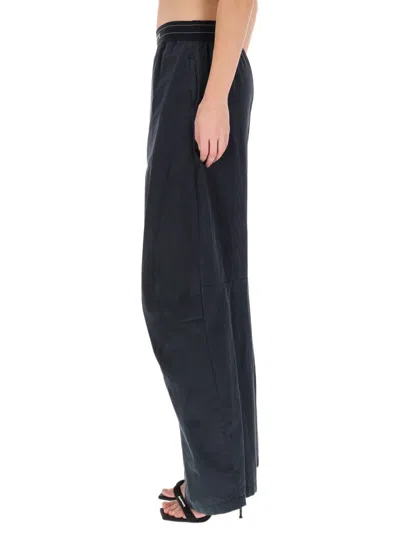 Alexander Wang Wide-leg Trousers With Elastic Waistband And Subtle Branding In Blue