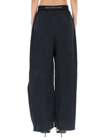 Alexander Wang Wide-leg Trousers With Elastic Waistband And Subtle Branding In Blue