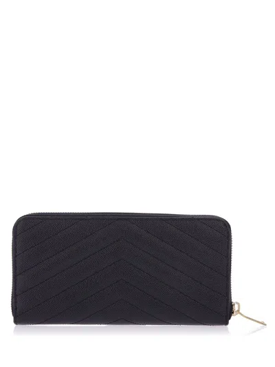 Saint Laurent Women Cassandre Leather Continental Wallet In Black