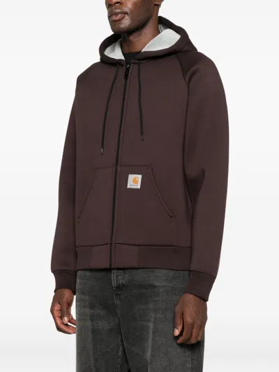 Carhartt Heavyweight Hooded Jacket With Adjustable Hood And Ribbed Cuffs In Brown