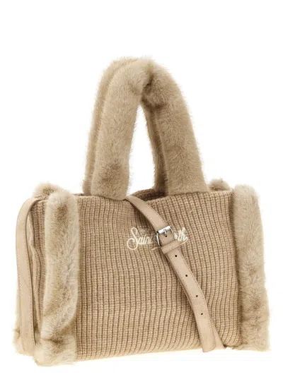 Mc2 Saint Barth Vanity Mini Shearling Rib Hand Bags Beige In Nude