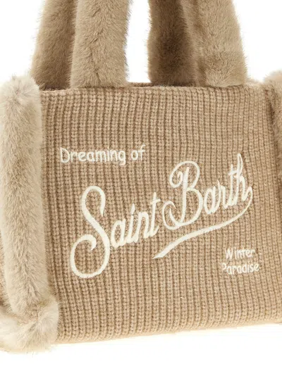 Mc2 Saint Barth Vanity Mini Shearling Rib Hand Bags Beige In Nude