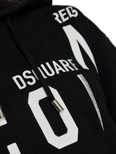 Dsquared2 Asymmetric Hem Cropped Hoodie Drawstring In Black