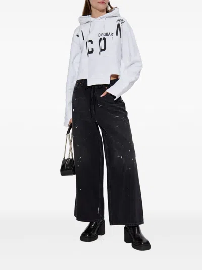 Dsquared2 Asymmetric Hem Cropped Hoodie Drawstring In White