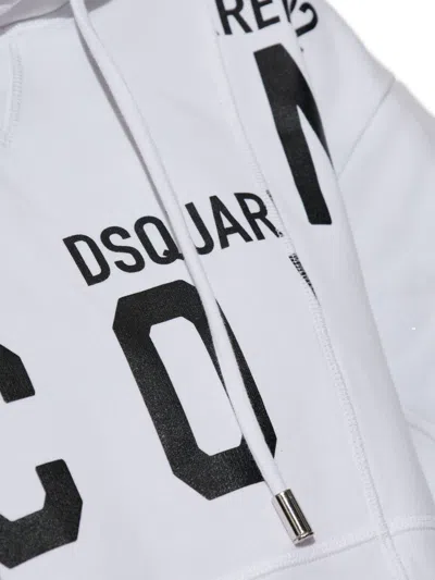 Dsquared2 Asymmetric Hem Cropped Hoodie Drawstring In White