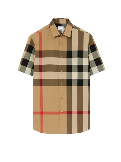Burberry Men Cotton Shirt With Check Print In Multi