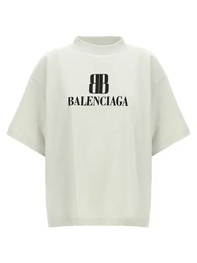 Balenciaga White Nano Bb Medium Fit T-shirt In Gray