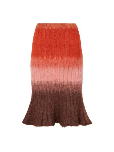 Fendi Gradient Mohair And Wool High-waisted Midi Skirt Clothing In Red