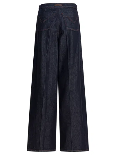 Max Mara Wide Leg Denim Trousers Featuring Pockets In Blue