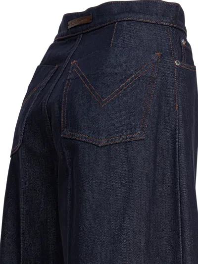 Max Mara Wide Leg Denim Trousers Featuring Pockets In Blue