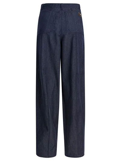 Max Mara Wool Trousers Featuring Denim Style In Blue