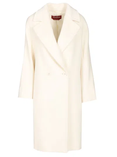 Max Mara Double-breasted Coat Coats White In Multi