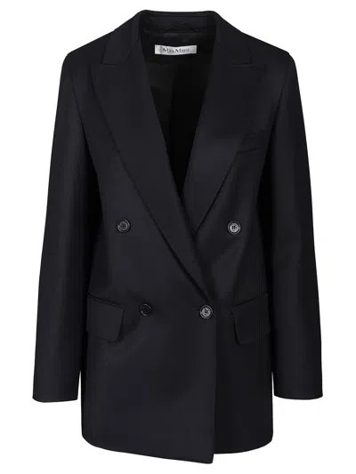 Max Mara Double-breasted Wool Blazer Jackets Blue In Black