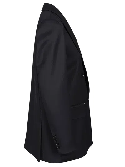 Max Mara Double-breasted Wool Blazer Jackets Blue In Black