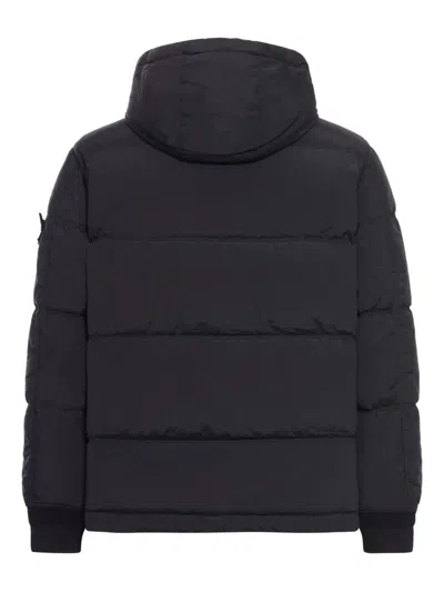 Stone Island Down Jacket With Zip And Hood In Black