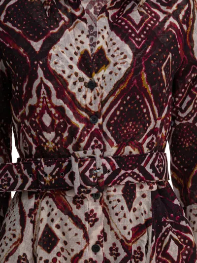 Samantha Sung Belted Printed Dress In Brown