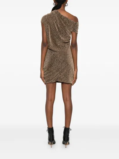 Iro Nalone One-shoulder Metallic Strass Mini Dress In Brown