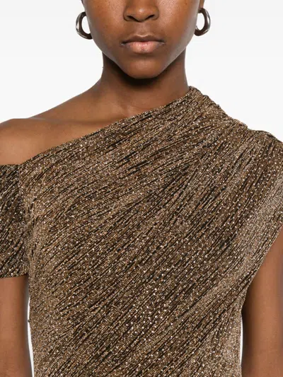Iro Nalone One-shoulder Metallic Strass Mini Dress In Brown