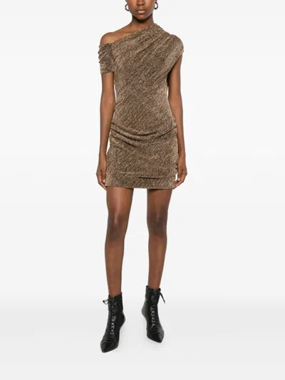 Iro Nalone One-shoulder Metallic Strass Mini Dress In Brown