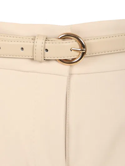 Max Mara Entrata Wool Gabardine High Waist Pleated W Belt Trousers White In Brown