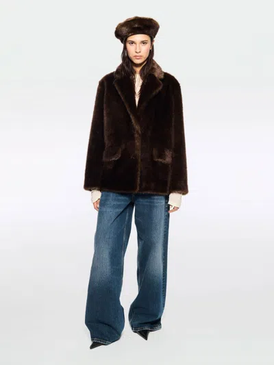 Stand Studio Evyn Double-pocket Faux-fur Jacket In Brown