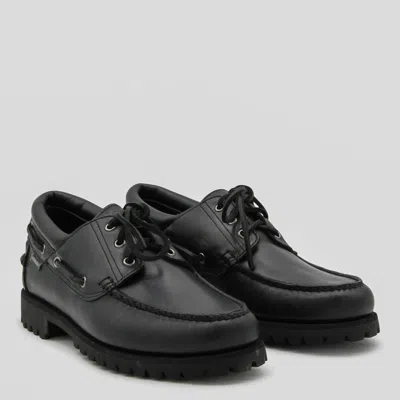 Sebago Brogues With Stitched Detailing And Rubber Sole In Black