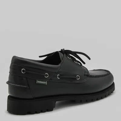 Sebago Brogues With Stitched Detailing And Rubber Sole In Black