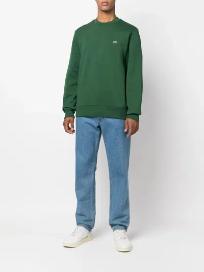 Lacoste Green Brushed Cotton Sweatshirt In Green