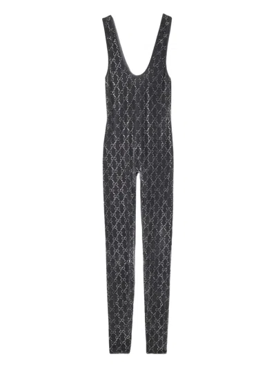 Gucci Crystal Chenille Sleeveless Jumpsuit Pattern In Black