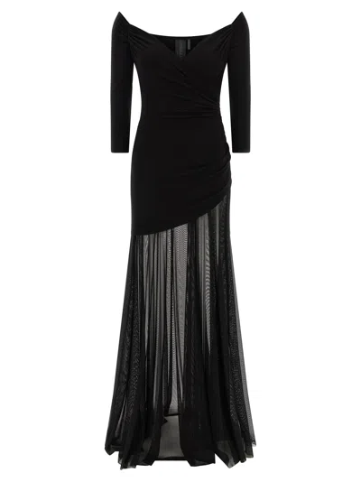 Norma Kamali Off Shoulder Sweetheart Combo Flared Gown In Black