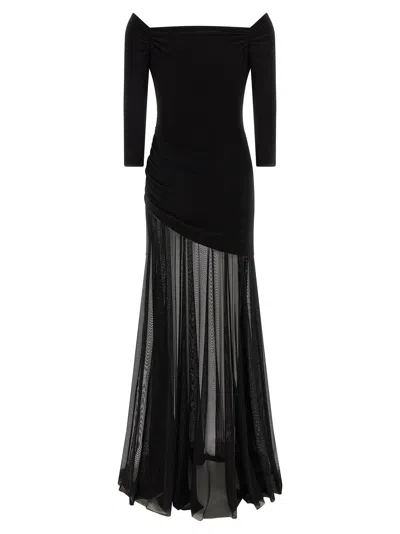Norma Kamali Off Shoulder Sweetheart Combo Flared Gown In Black