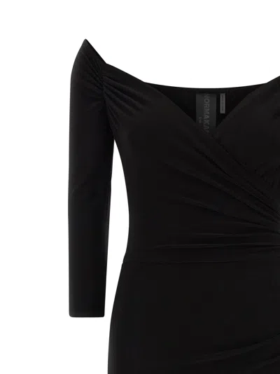 Norma Kamali Off Shoulder Sweetheart Combo Flared Gown In Black