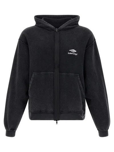 Balenciaga Black Hoodie With Kangaroo Pocket And Logo On The Front In Cotton Man In Black