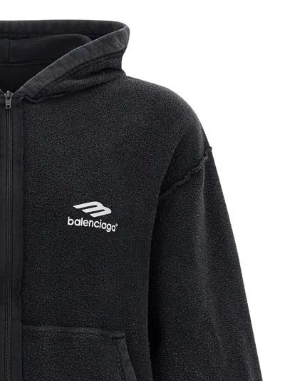 Balenciaga Black Hoodie With Kangaroo Pocket And Logo On The Front In Cotton Man In Black