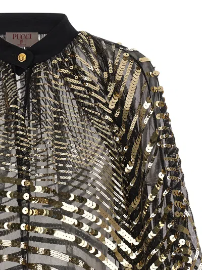Pucci Sheer Blouse With Long Sleeves And Sequins In Gold